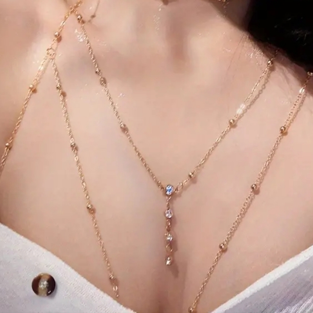 Classic Bralette Gold Bead Body Chain Paved Shinning Stone Bikini Decor